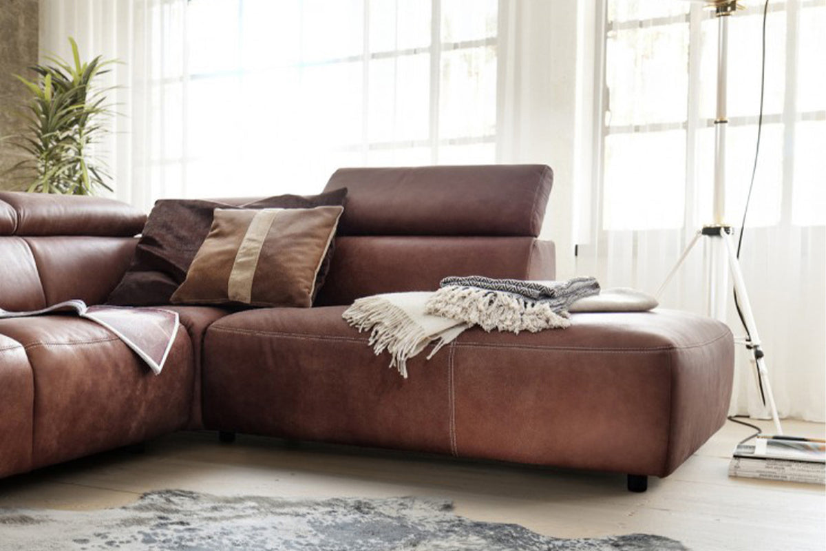 KAWOLA Sofa RISO Ecksofa mit motorischer Sitztiefenverstellung Leder braun