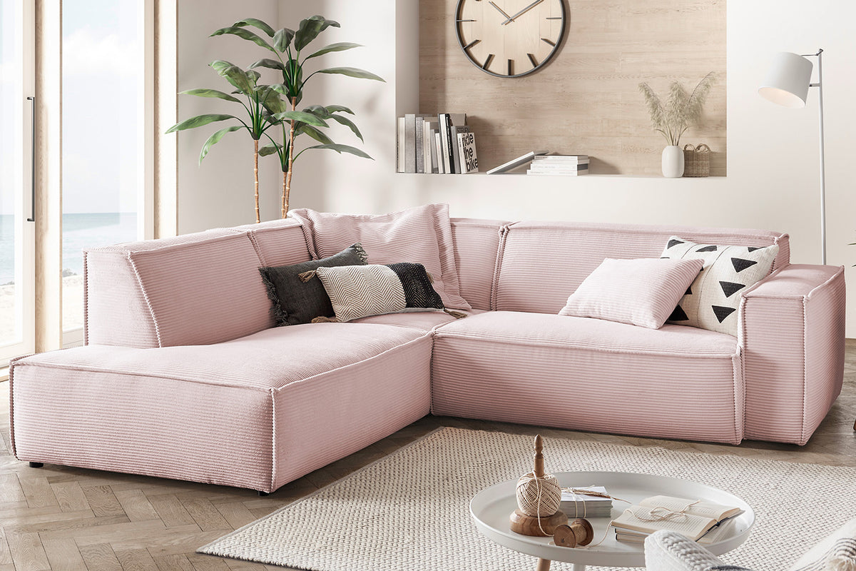 KAWOLA Sofa SAMU Ecksofa Cord rosa