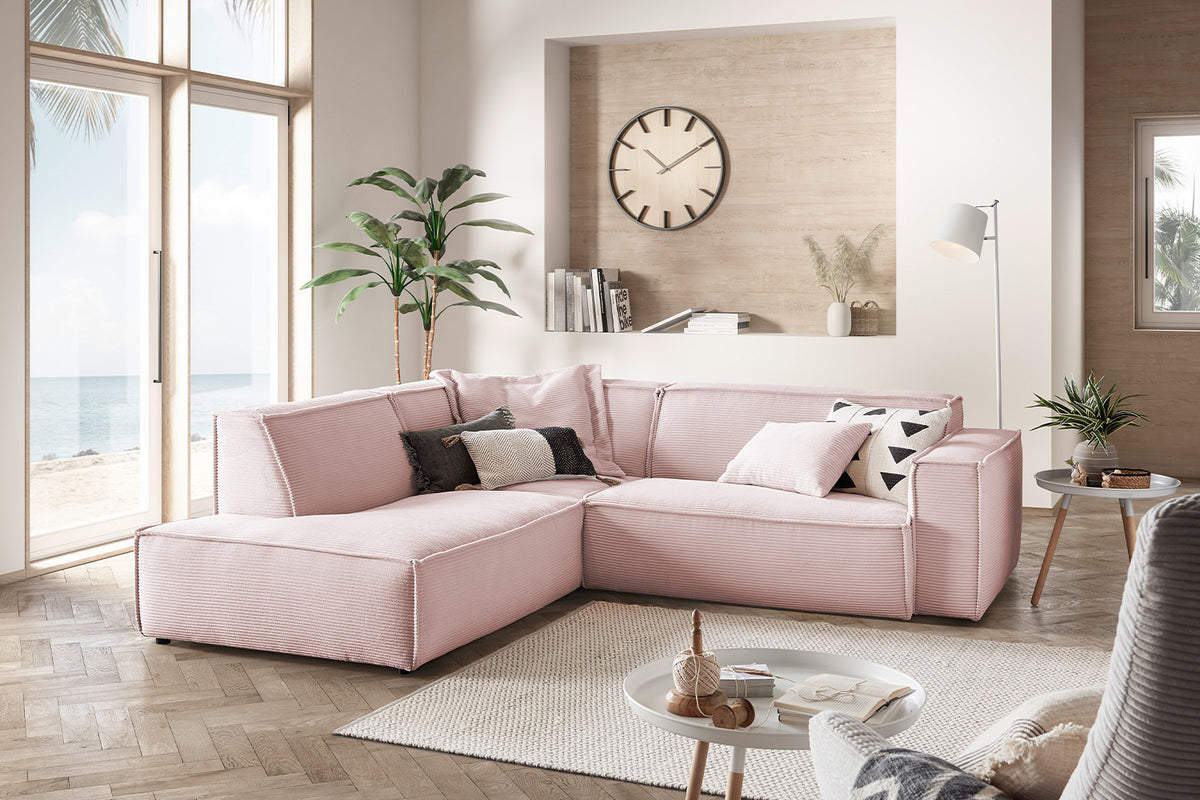 KAWOLA Sofa SAMU Ecksofa Cord rosa, Links