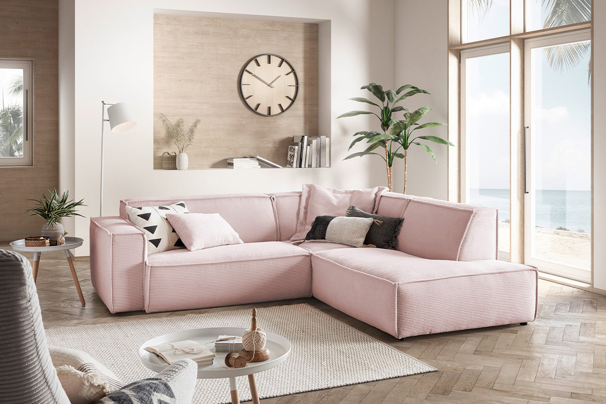 KAWOLA Sofa SAMU Ecksofa Cord rosa, Rechts