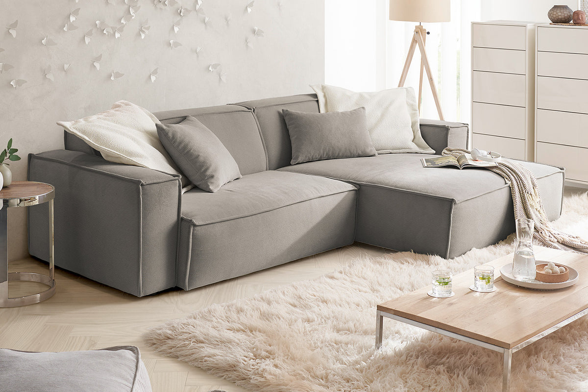 KAWOLA Sofa SAMU Ecksofa Feincord grau