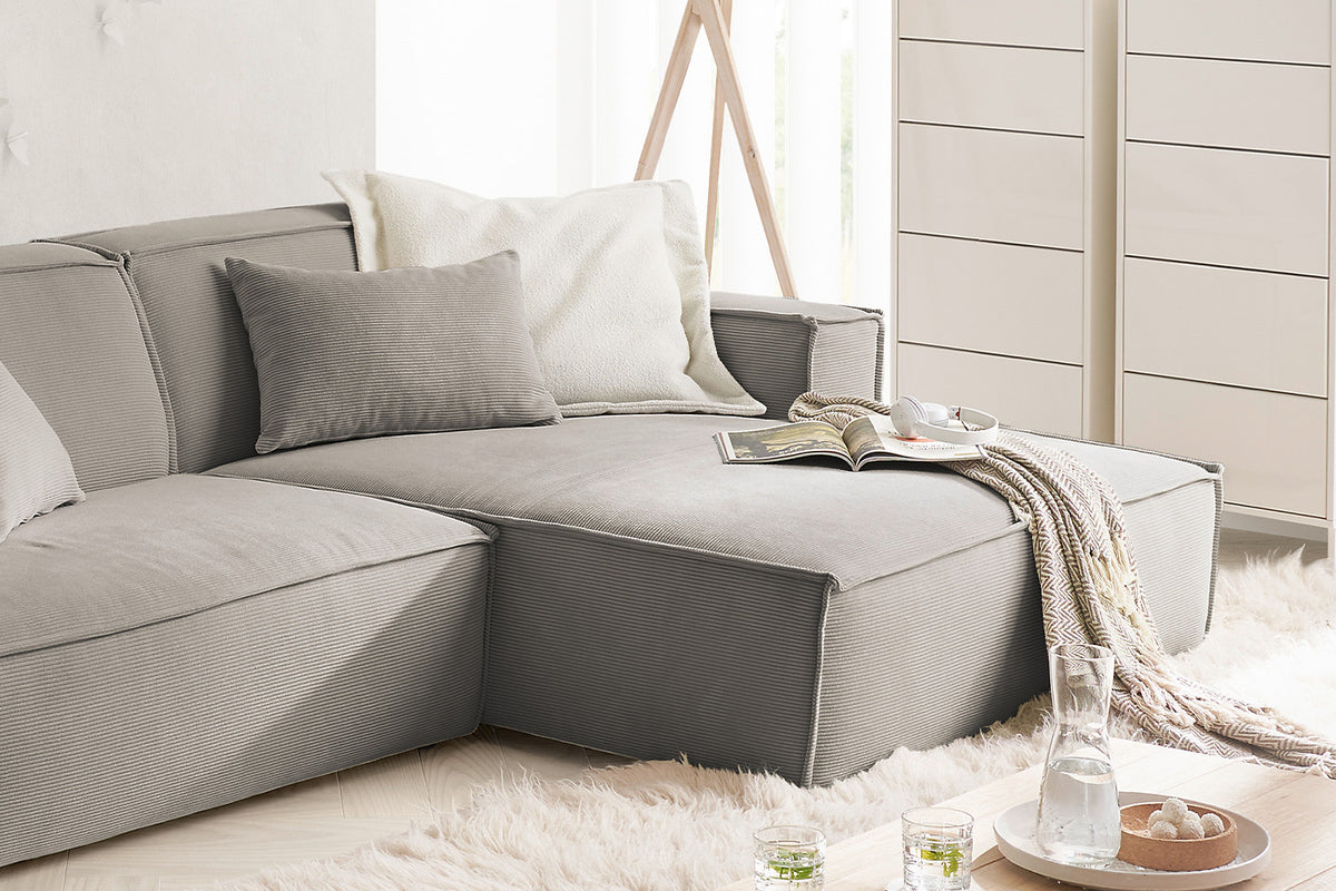 KAWOLA Sofa SAMU Ecksofa Feincord grau
