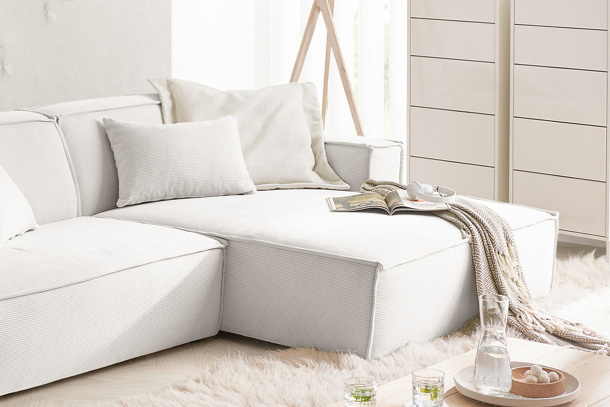 KAWOLA Sofa SAMU Ecksofa Feincord weiß