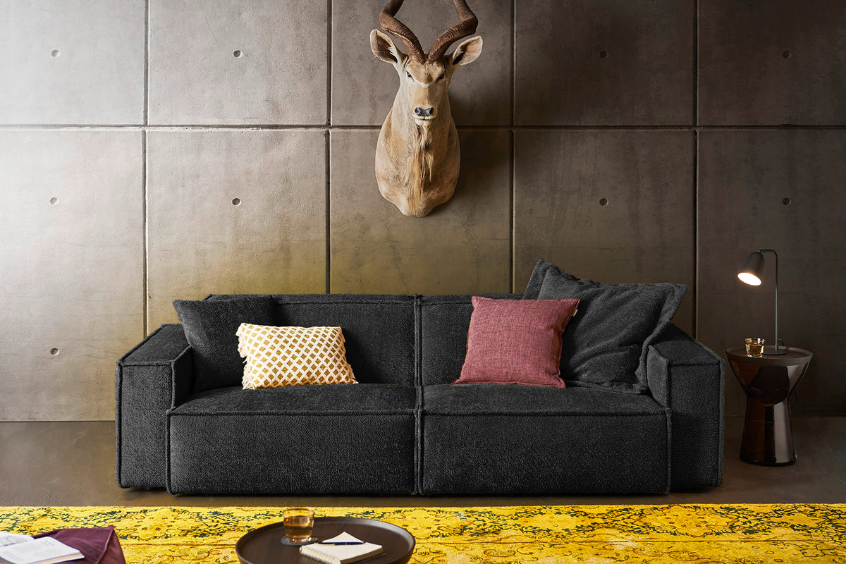 KAWOLA Sofa SAMU Stoff schwarz, 3-Sitzer