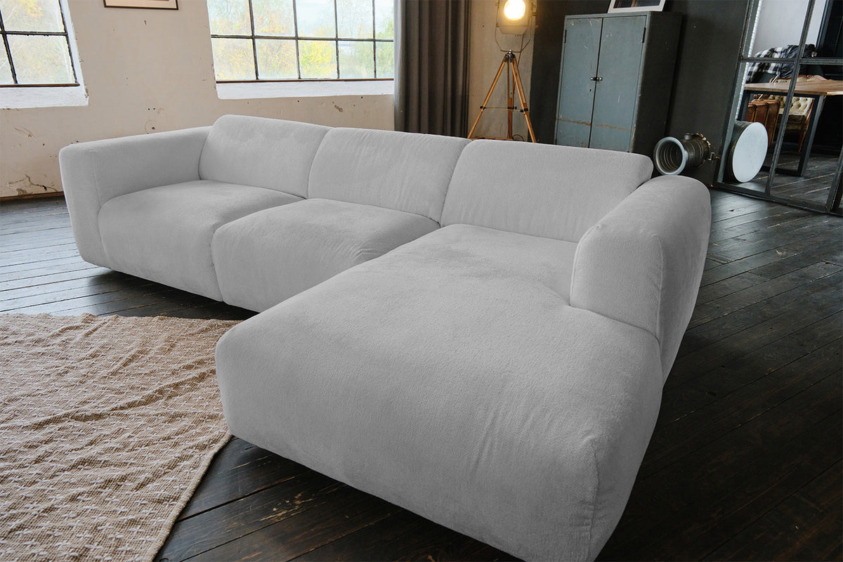 KAWOLA Sofa VALAR Ecksofa Stoff silber Recamiere rechts