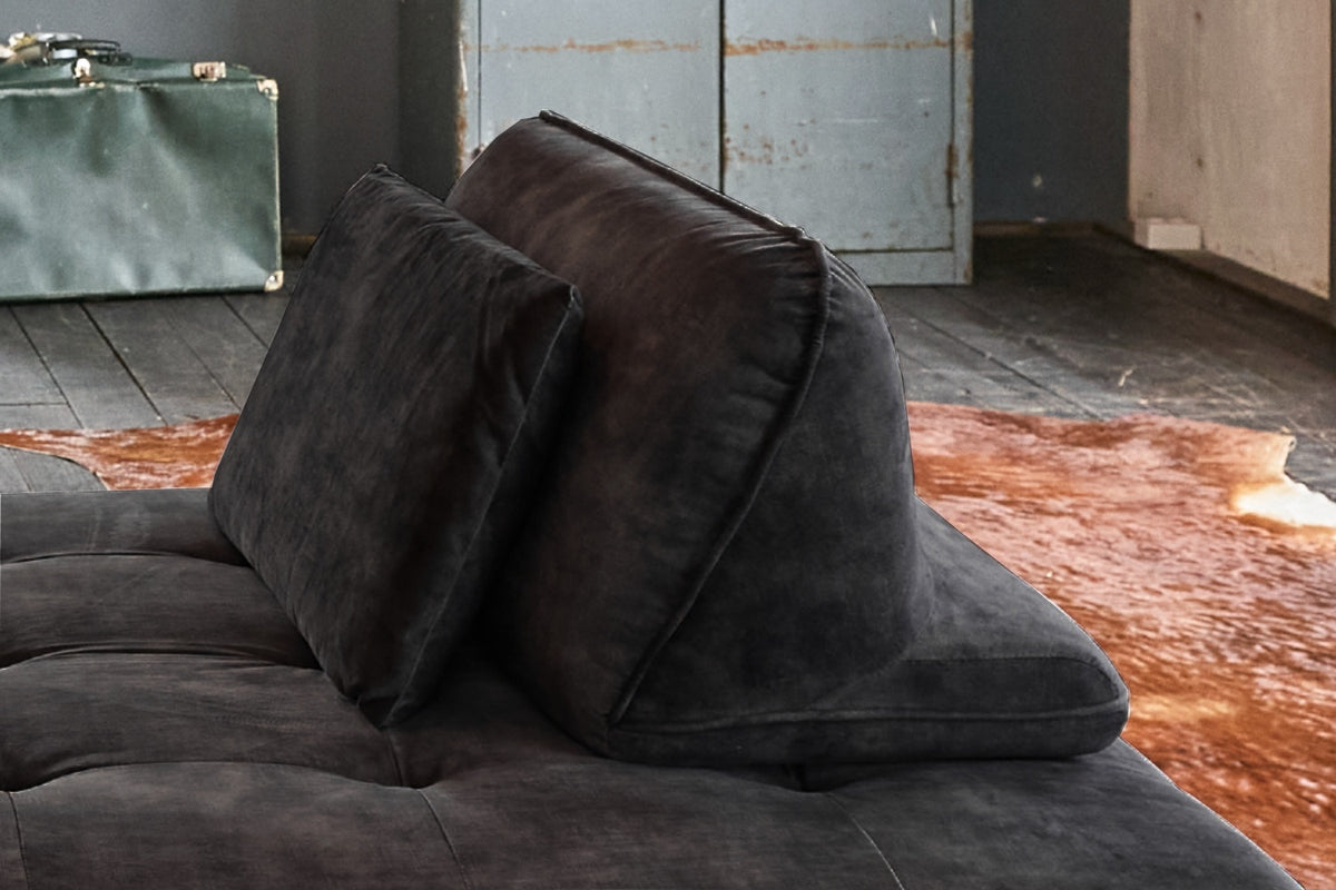 KAWOLA Sofa WIOLO Ecksofa velvet mit Hocker anthrazit