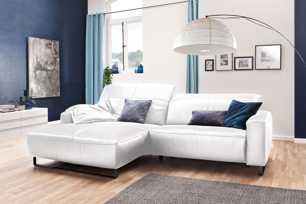 KAWOLA Sofa YORK Leder Recamiere white, Links, Schwarz, Ohne Komfortfunktion