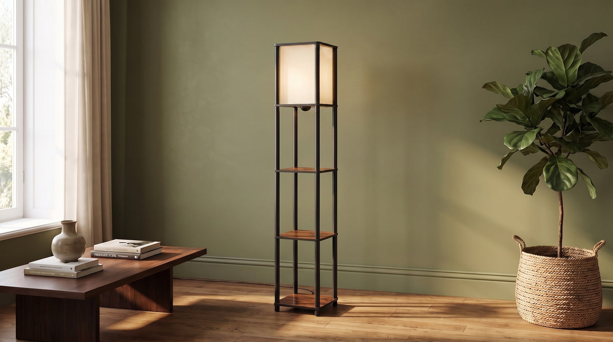 KAWOLA Stehlampe ELVARA Holz walnuss