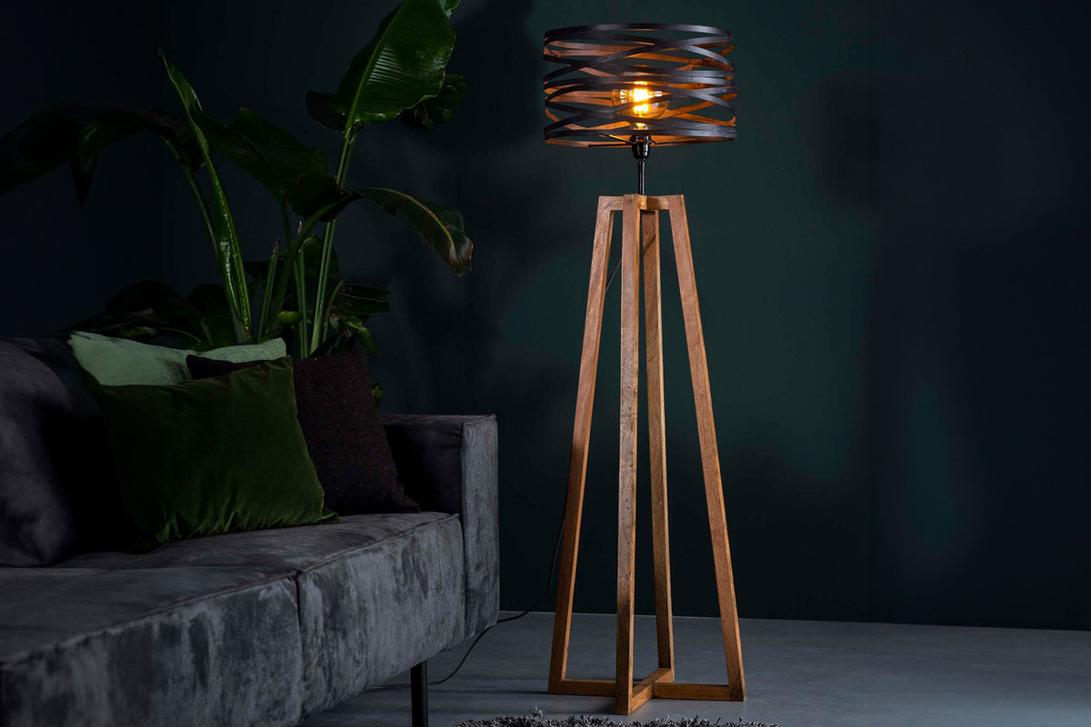 KAWOLA Stehleuchte DALIAN Stehlampe Holz/Metall schwarz