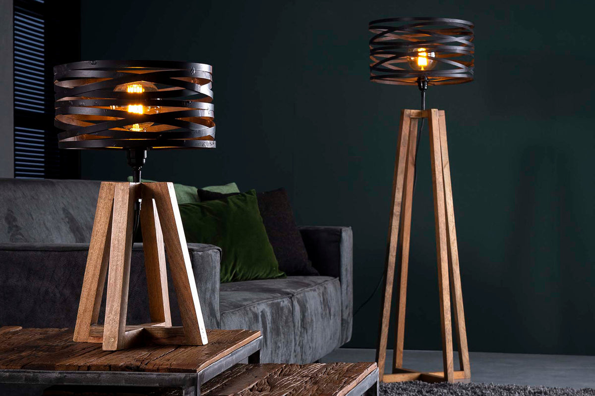 KAWOLA Stehleuchte DALIAN Stehlampe Holz/Metall schwarz