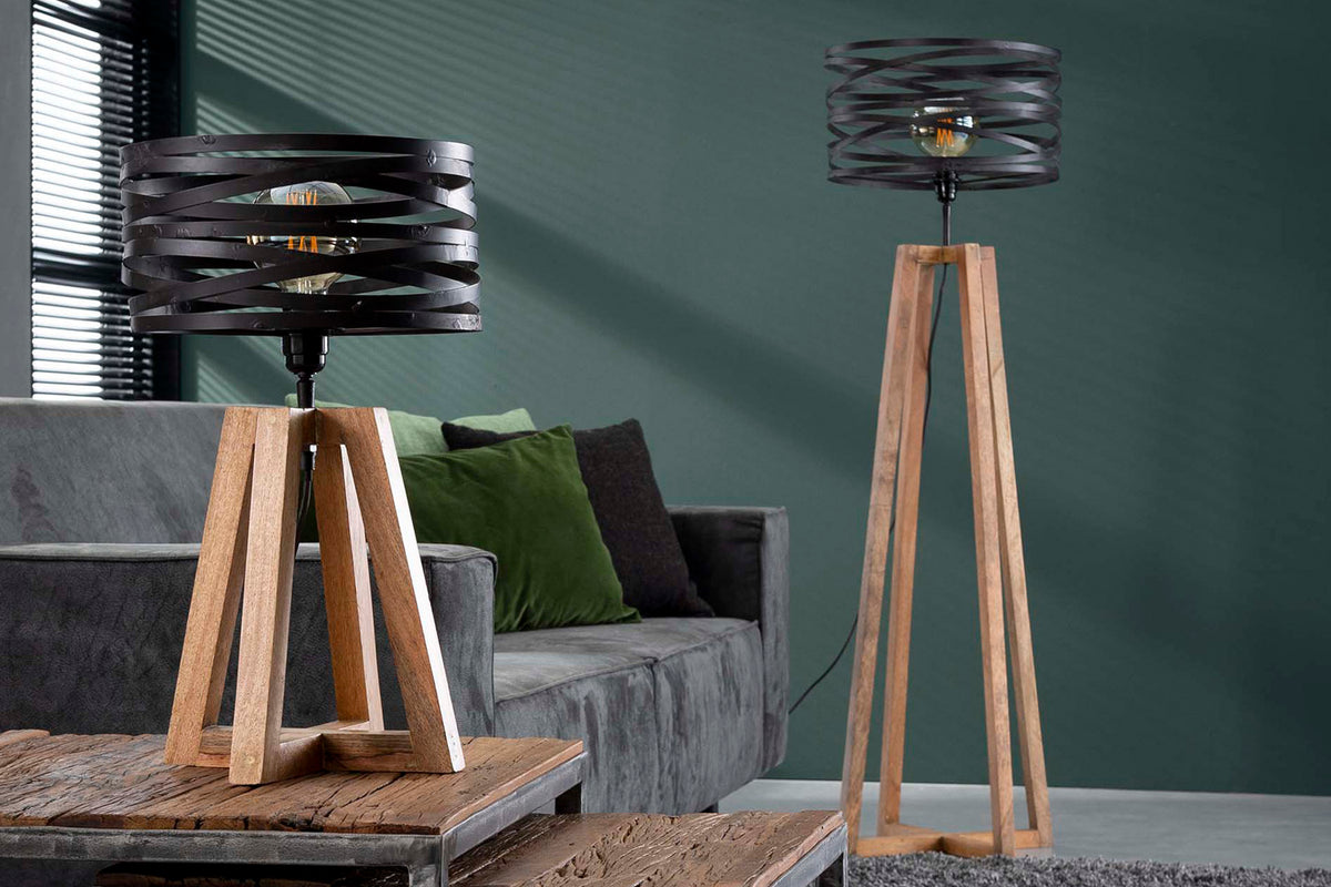 KAWOLA Stehleuchte DALIAN Stehlampe Holz/Metall schwarz
