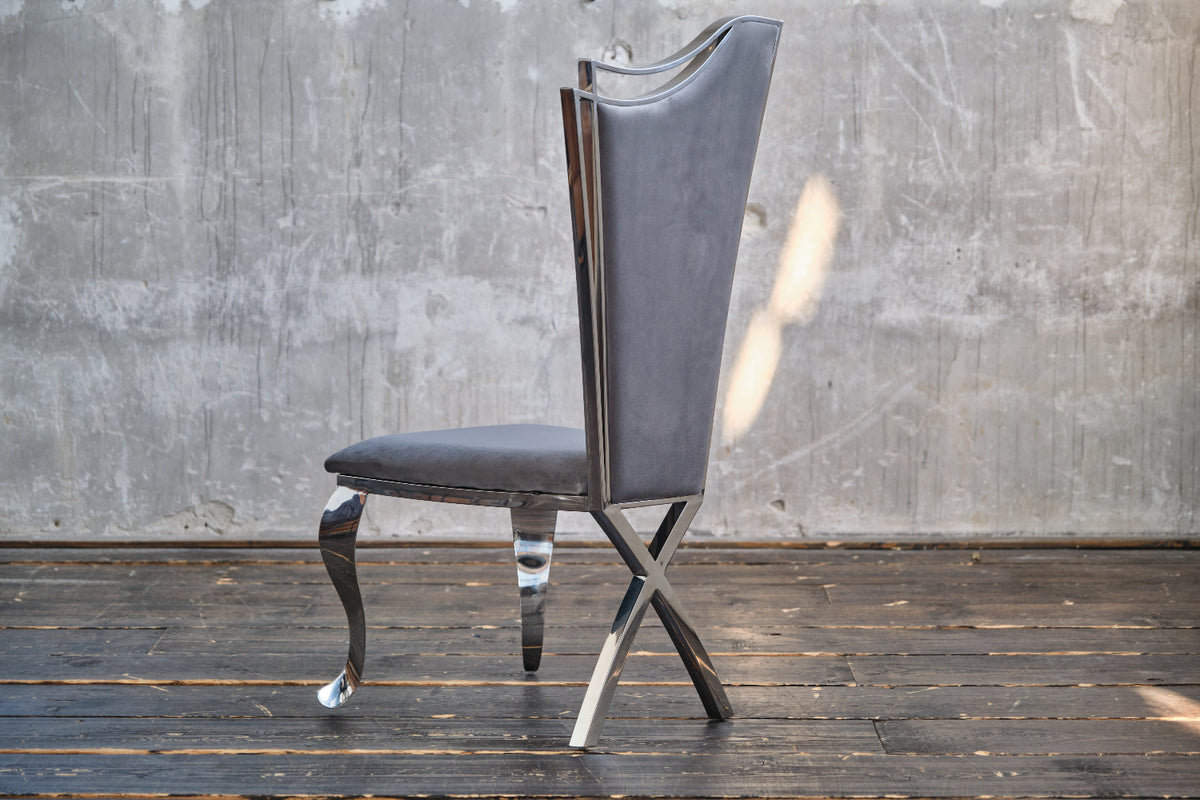 KAWOLA Stuhl AMALIA Esszimmerstuhl Barock Velvet grau