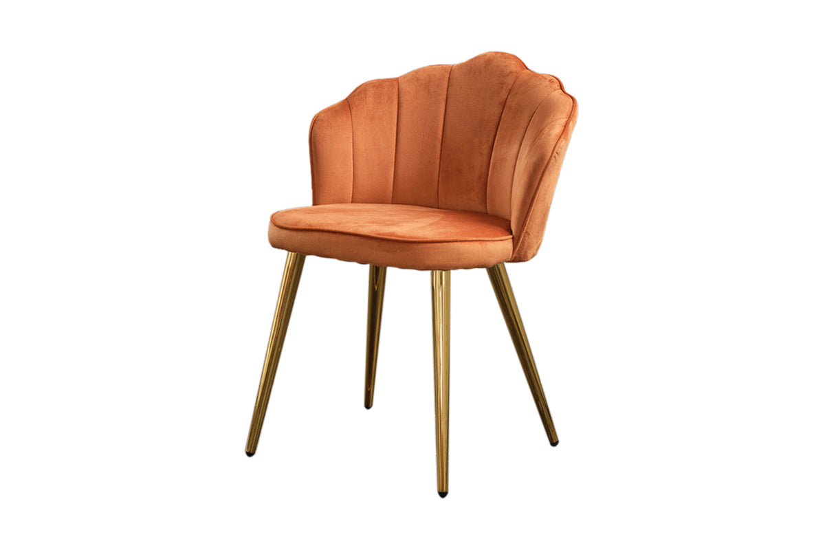 KAWOLA Stuhl SALLY Esszimmerstuhl Velvet orange Fuß gold
