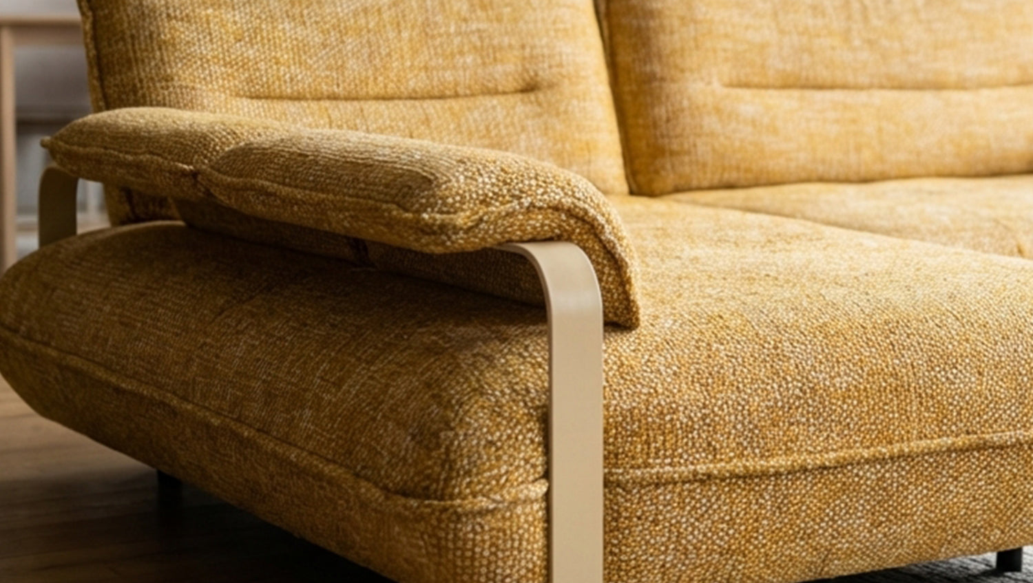 B-Ware KAWOLA Ecksofa ANISSA Stoff gelb manuelle Rückenverstellung Longchair links
