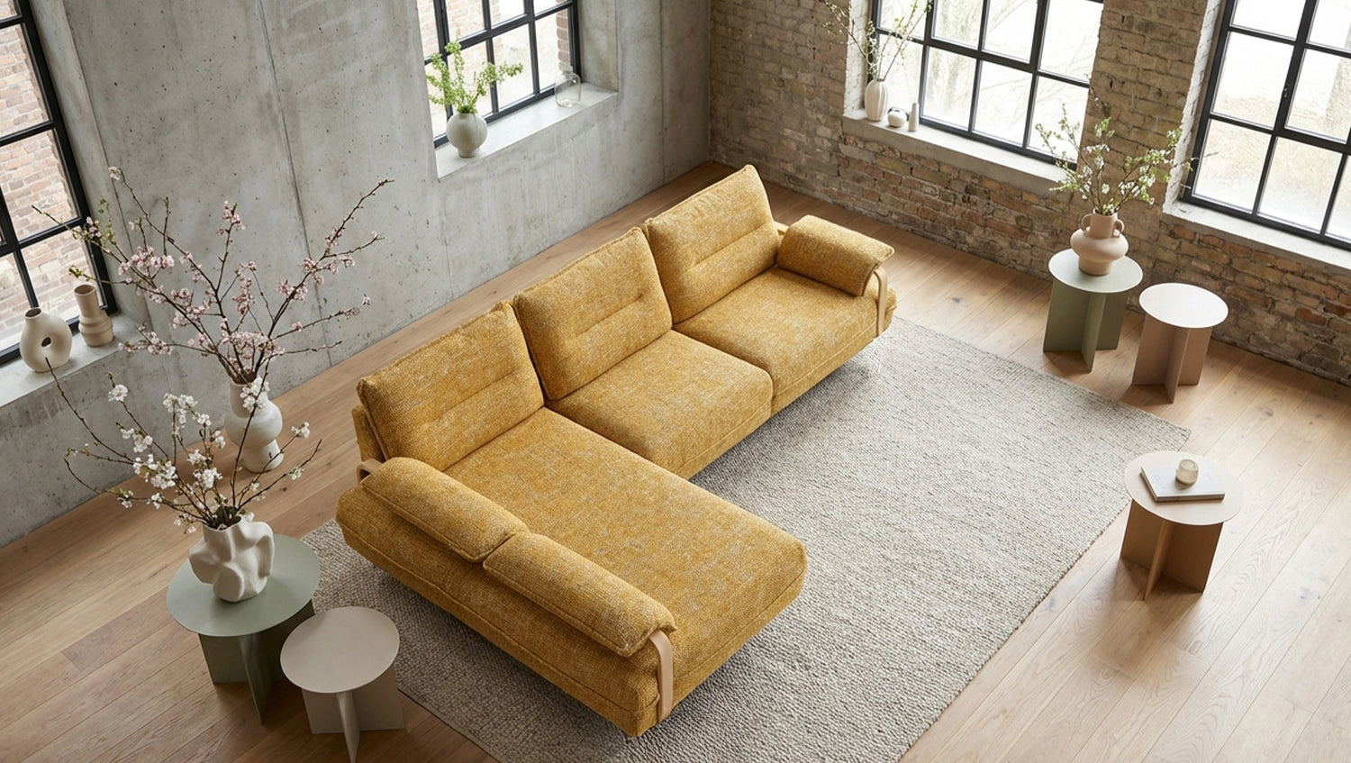 B-Ware KAWOLA Ecksofa ANISSA Stoff gelb manuelle Rückenverstellung Longchair links