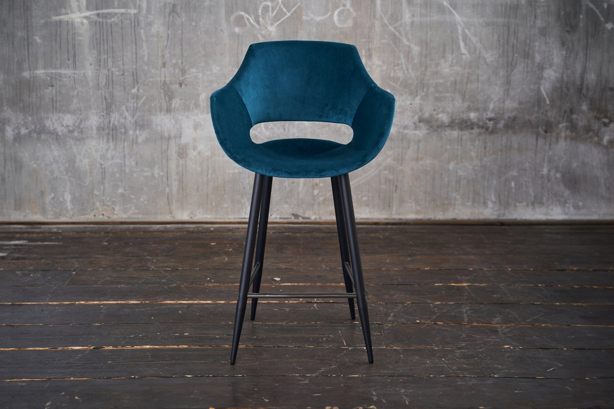B-Ware KAWOLA Barhocker ZAJA Barstuhl Sitzhöhe 76 cm Velvet petrol
