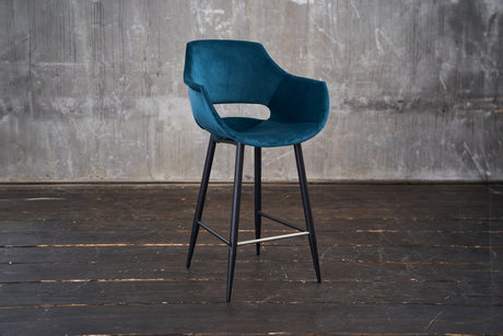 B-Ware KAWOLA Barhocker ZAJA Barstuhl Sitzhöhe 76 cm Velvet petrol