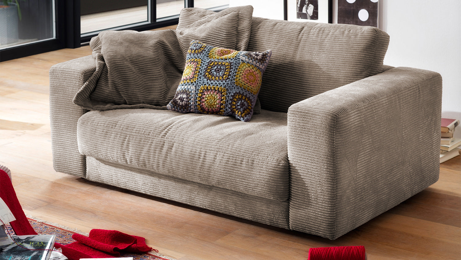 B-Ware KAWOLA Doppelsessel MADELINE Loveseat Cord taupe