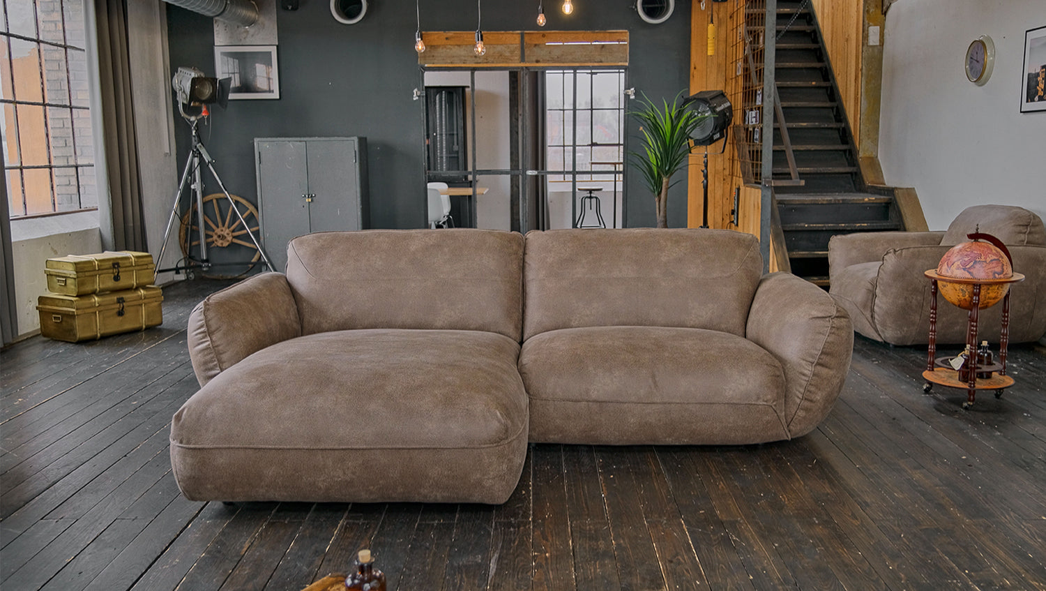 B-Ware KAWOLA Sofa DAVITO Ecksofa Lederimitat im Vintagelook braun Recamiere links