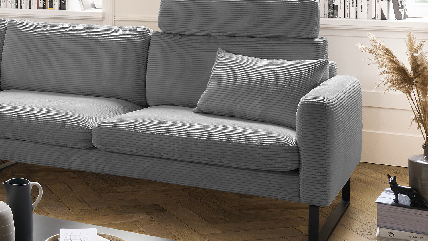 B-Ware KAWOLA Sofa RICARDA Ecksofa Cord grau Recamiere links