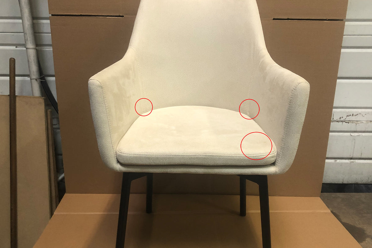 B-Ware KAWOLA Stuhl Cali Sessel Microfaser Esszimmerstuhl creme Füße matt-schwarz