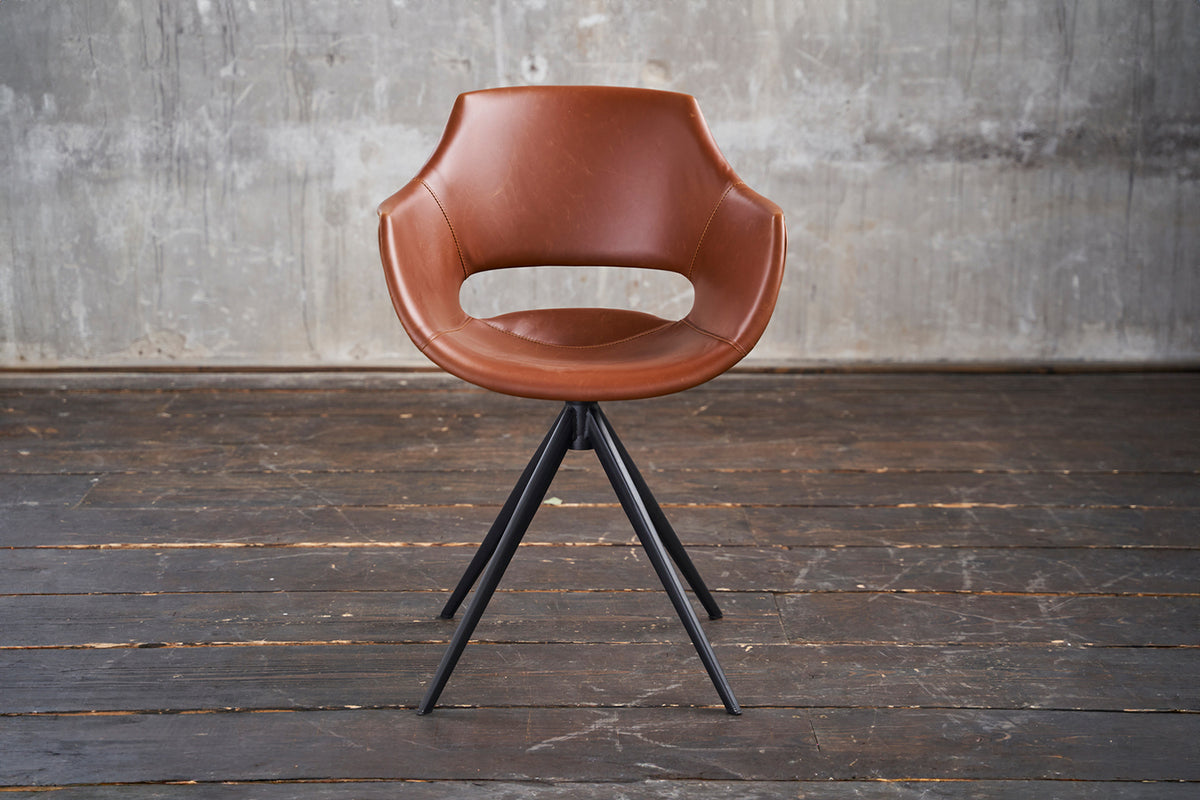 B-Ware KAWOLA Stuhl ZAJA Esszimmerstuhl Kunstleder drehbar Vintage cognac