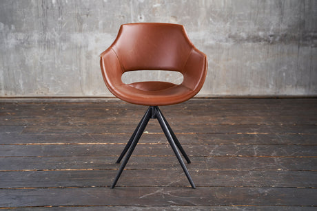B-Ware KAWOLA Stuhl ZAJA Esszimmerstuhl Kunstleder drehbar Vintage cognac