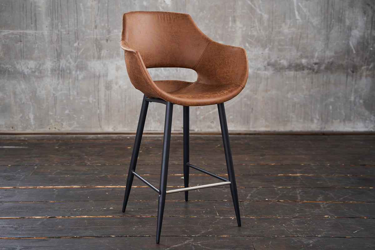 KAWOLA Barhocker ZAJA Barstuhl Sitzhöhe 76 cm Microfaser cognac