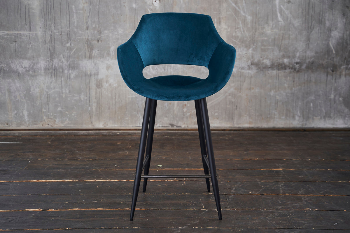 KAWOLA Barhocker ZAJA Barstuhl Sitzhöhe 76 cm Velvet petrol
