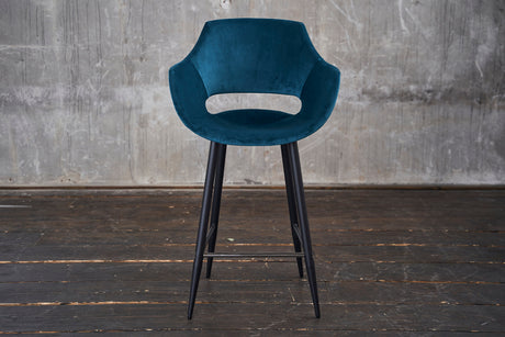 KAWOLA Barhocker ZAJA Barstuhl Sitzhöhe 76 cm Velvet petrol