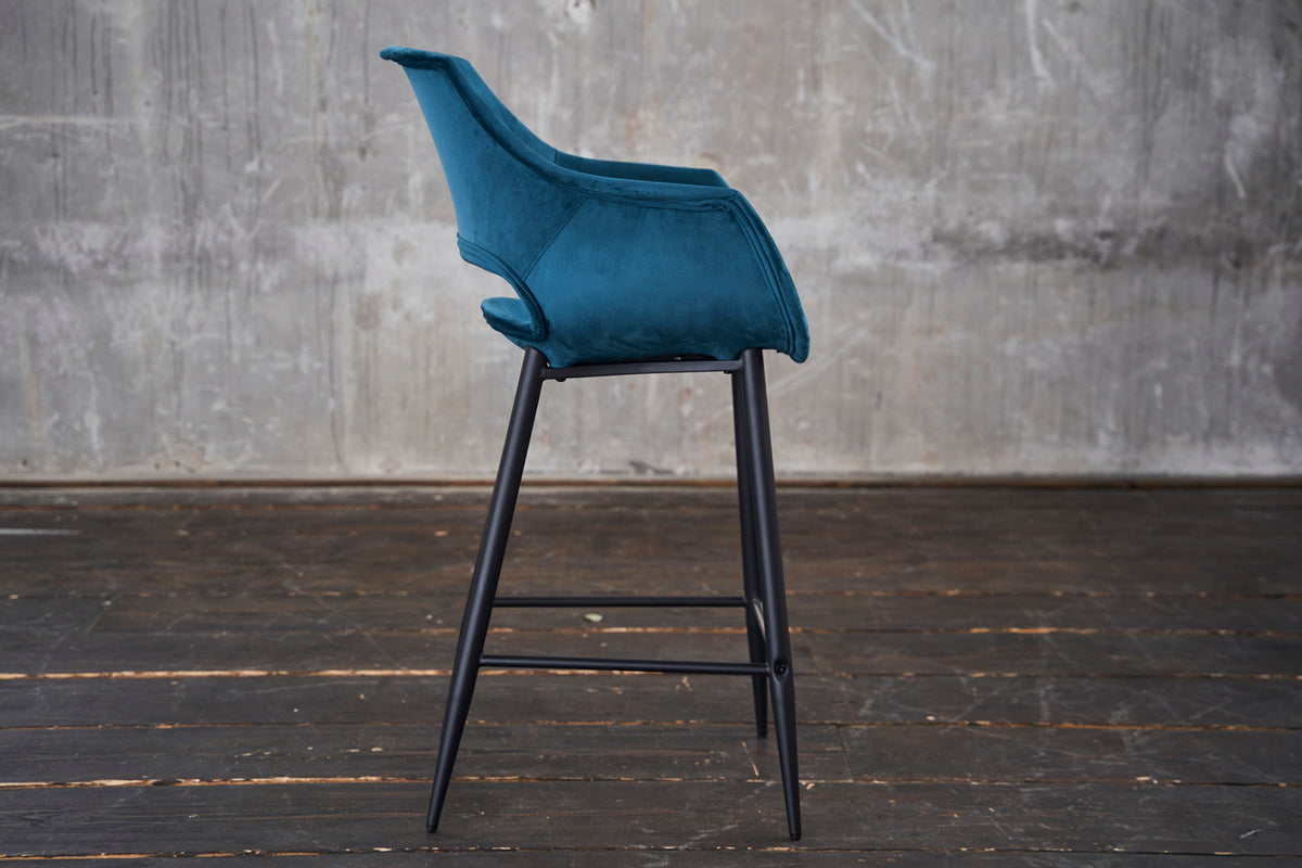 KAWOLA Barhocker ZAJA Barstuhl Sitzhöhe 76 cm Velvet petrol