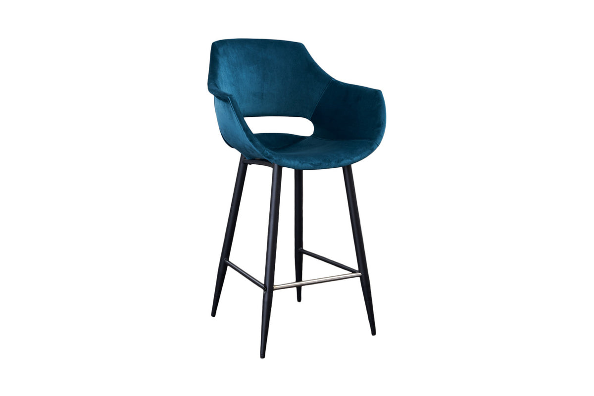 KAWOLA Barhocker ZAJA Barstuhl Sitzhöhe 76 cm Velvet petrol