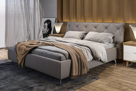 KAWOLA Bett ANNY Polsterbett Leder grau, 200 x 140 cm, 111