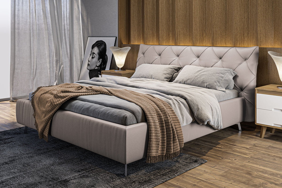 KAWOLA Bett ANNY Polsterbett Leder hellgrau, 200 x 160 cm, 111