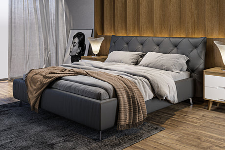 KAWOLA Bett ANNY Polsterbett Leder schwarz, 200 x 160 cm, 111