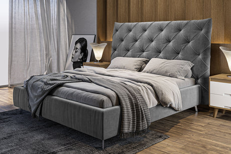 KAWOLA Bett ANNY Polsterbett Velvet grau, 200 x 180 cm, 146
