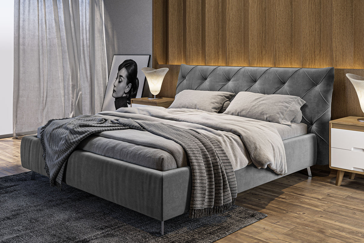KAWOLA Bett ANNY Polsterbett Velvet grau, 200 x 200 cm, 111