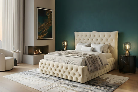 KAWOLA Bett BERTINI Polsterbett Velvet creme mit Lattenrost, 200 x 180 cm