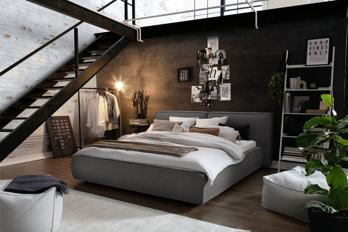 KAWOLA Bett CARLO Polsterbett Stoff anthrazit, 200 x 180 cm