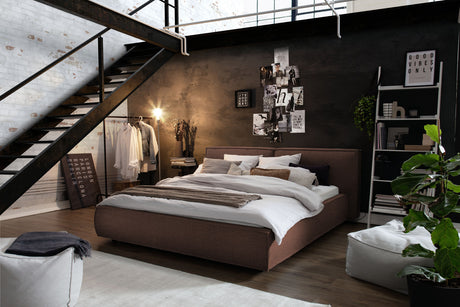 KAWOLA Bett CARLO Polsterbett Stoff braun, 200 x 200 cm