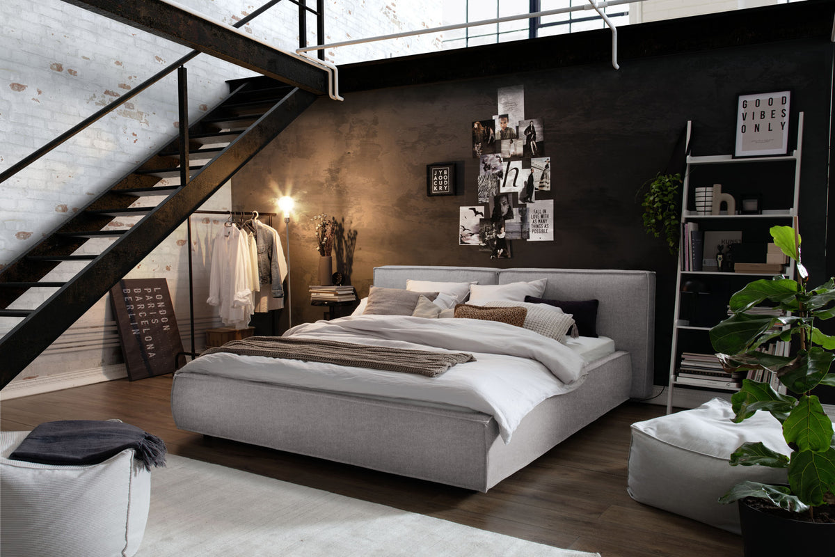KAWOLA Bett CARLO Polsterbett Stoff grau, 200 x 200 cm