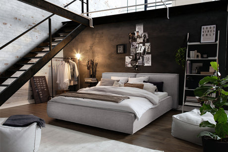 KAWOLA Bett CARLO Polsterbett Stoff grau, 200 x 200 cm