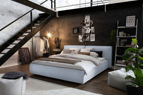 KAWOLA Bett CARLO Polsterbett Stoff hellblau, 200 x 200 cm