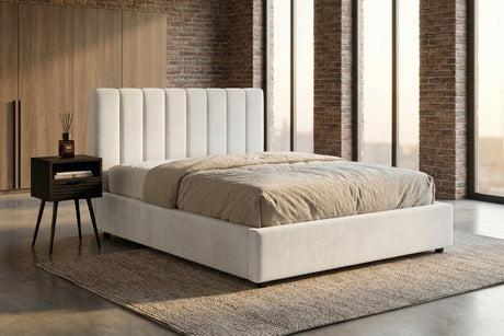 KAWOLA Bett CATTURA Polsterbett Velvet creme, 200 x 140 cm, Mit Lattenrost