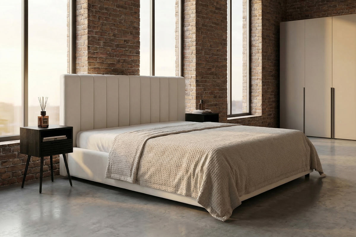 KAWOLA Bett CATTURA Polsterbett Velvet creme, 200 x 200 cm, Mit Lattenrost