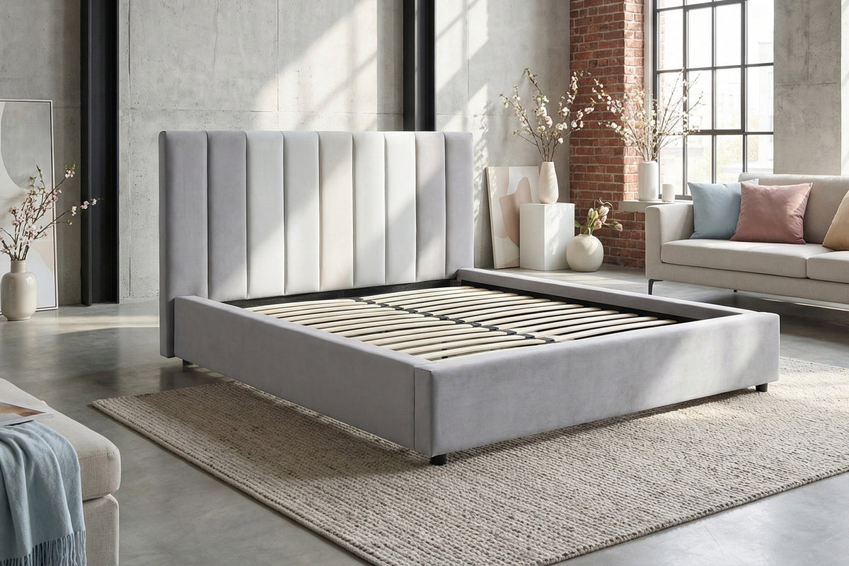 KAWOLA Bett CATTURA Polsterbett Velvet grau