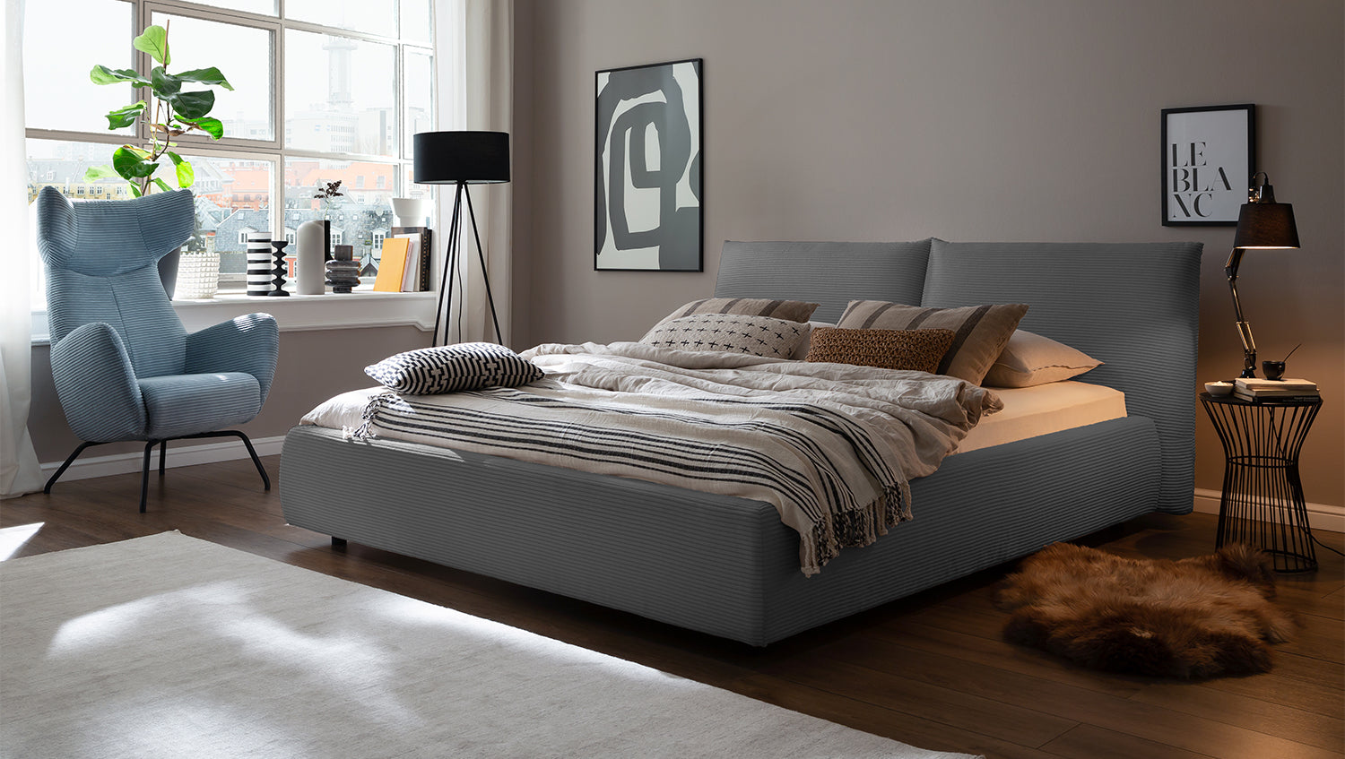 KAWOLA Bett HENRY Polsterbett Cord grau