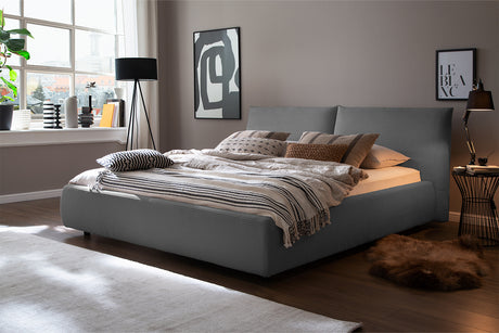 KAWOLA Bett HENRY Polsterbett Cord grau, 200 x 200 cm