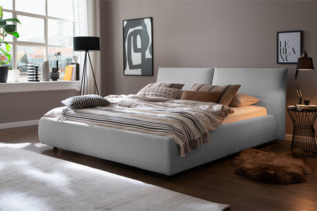 KAWOLA Bett HENRY Polsterbett Cord hellgrau, 200 x 180 cm