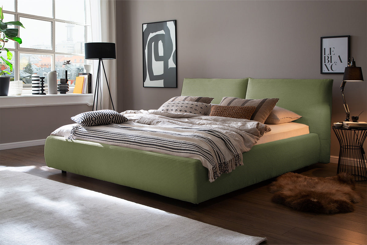 KAWOLA Bett HENRY Polsterbett Cord olivgrün, 200 x 180 cm